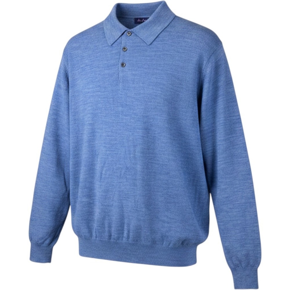 NWT Alan Flusser Polo Sweater‎ Mens XL Blue Merino Wool Long Sleeve Quiet Luxury